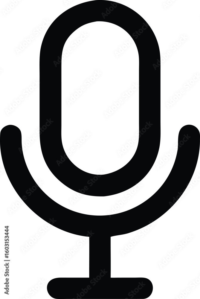 Poster simple black outline vector icon of a microphone for audio recording and broadcasting isolated on tr