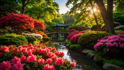 Fototapeta premium Idyllic garden vista with vivid blossoms