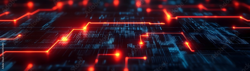 Aufkleber an abstract representation of digital technology featuring glowing red lines against a dark backgrou