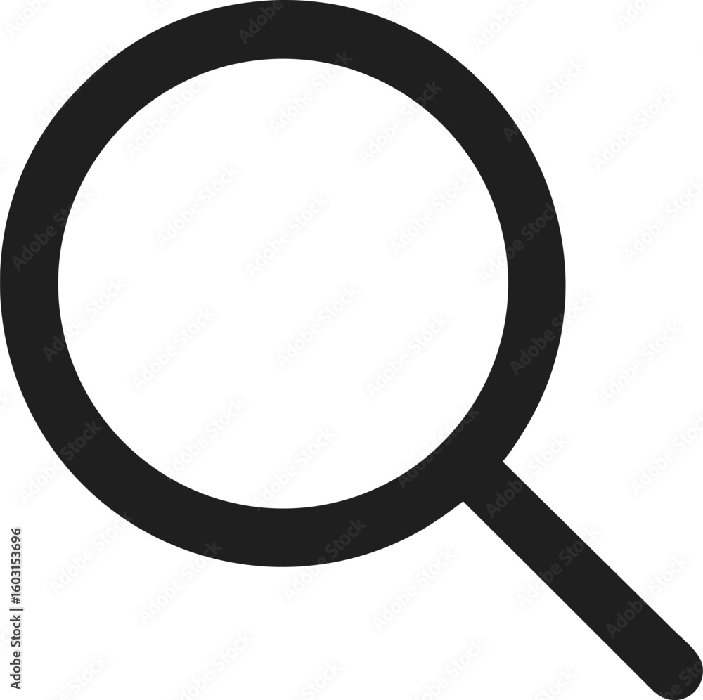 Poster simple black outline vector icon of a magnifying glass for search and analysis isolated on transpare