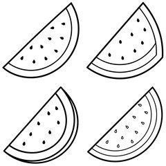 Watermelon Slice Icon – Outline Vector Illustration of Juicy Summer Fruit