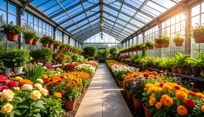 Lush flora in a glasshouse garden