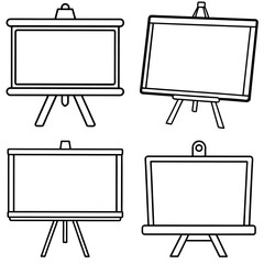 Whiteboard Icon – Outline Vector Illustration of a Classroom or Office Presentation Board