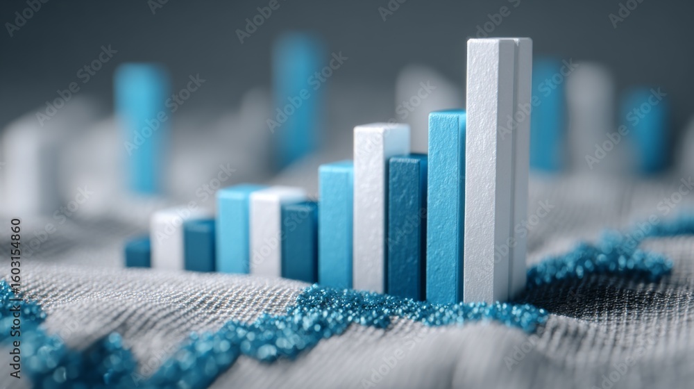 Poster a modern d bar graph displaying financial performance with rising and falling bars, set against a pr