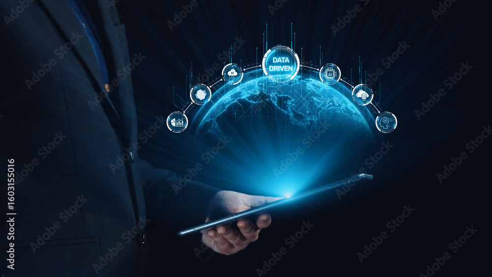 Poster data-driven decision-making empowers business through analytics, datum collection, and ai systems. d