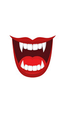 Naklejka premium A red lip illustration with fangs, ready for a Halloween celebration. 