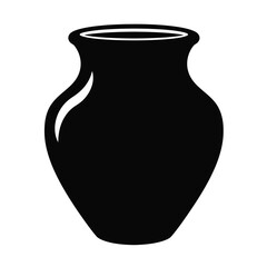 Black amphora vase with curved body pottery white background