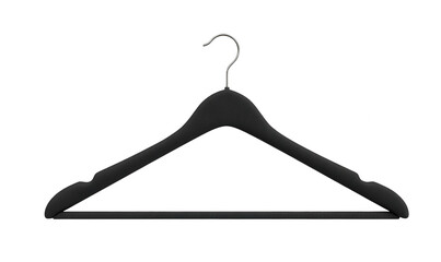 Black plastic hanger with a metal bar for on a white background, png, transparent