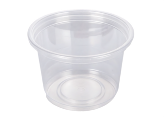 Clear plastic food container with ribbed rim isolated on a transparent background