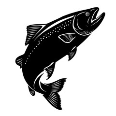 Fototapeta premium Black and white illustration of Salmon Fish vector isolated on white