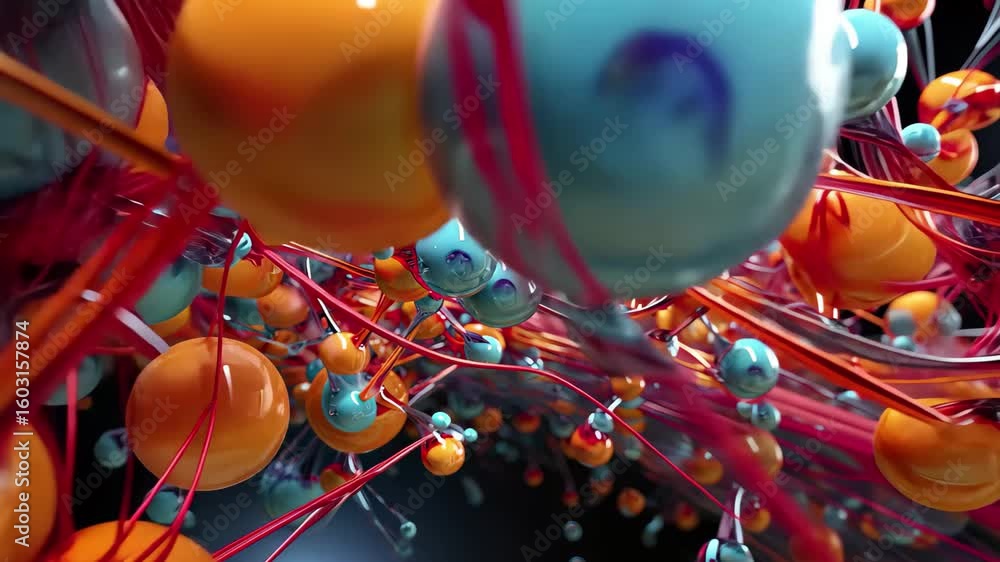 Poster dynamic motion of colorful molecular structures represents the complexity of chemical interactions i