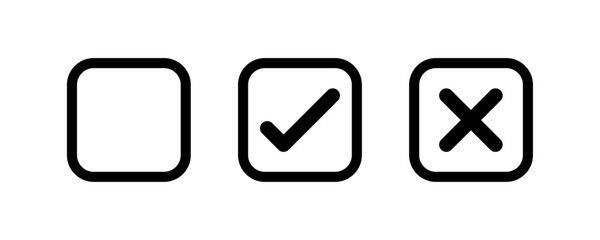 Empty checkbox, check mark, and cross for use in forms, interfaces, task management, voting, or approval status indicators