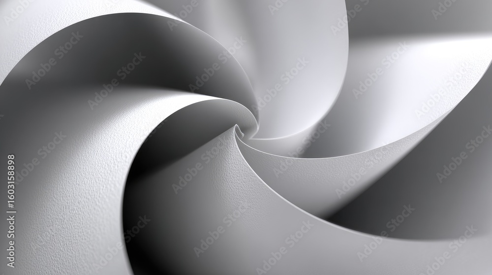 Poster close-up of an abstract shape in white paper, showcasing soft light and depth in a minimalist design