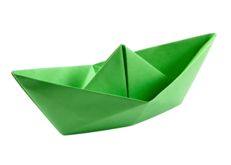 Green paper origami boat isolated on a transparent background paper boat folded paper