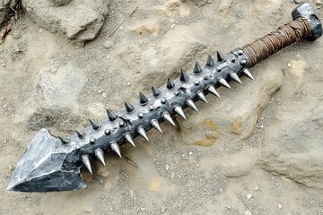 heavy medieval flail with steel spikes
