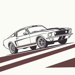 Fototapeta premium Classic Car Illustration: An elegantly rendered line art illustration showcases a vintage car, capturing the timeless appeal of automotive design with clean lines and a minimalist aesthetic.