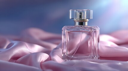 Elegant perfume bottle on a luxurious fabric.
