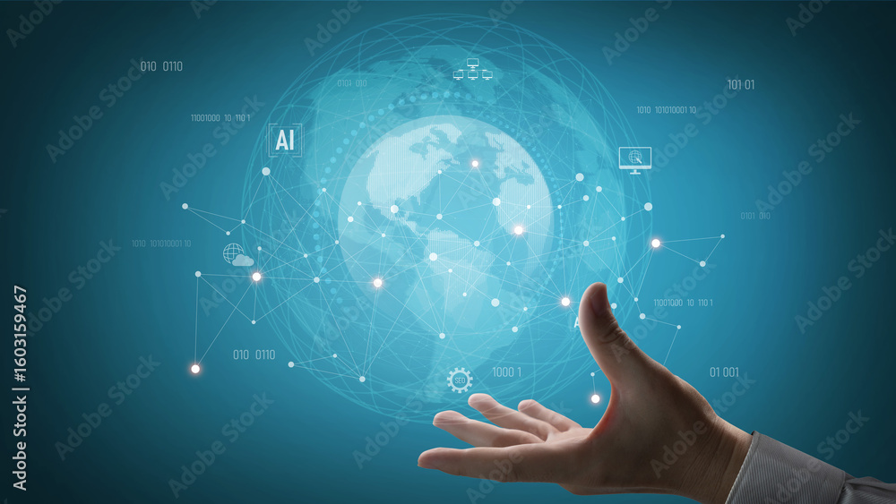 Poster global ai network showing connection between ai, global, and network elements across the digital wor