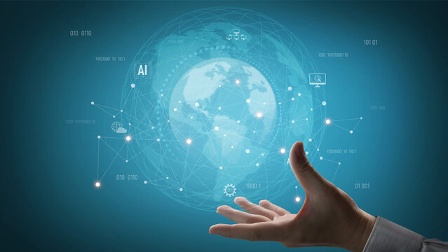 Global AI network showing connection between AI, global, and network elements across the digital world and data infrastructure Vouch - Powered by Adobe