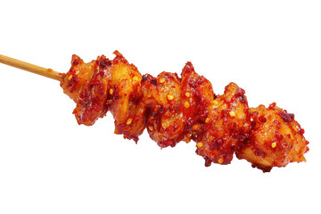 Skewered juicy fried chicken on a stick, isolated on a white background, png, transparent
