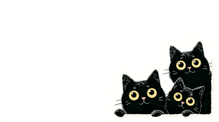 Whimsical Black Cats Peeking Cute Feline Friends Cartoon Illustration Playful Kittens Design for Childrens Products and Pet Lovers
