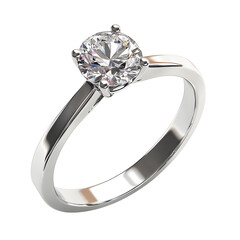 Elegant solitaire diamond engagement ring crafted in polished white gold isolated on transparent background