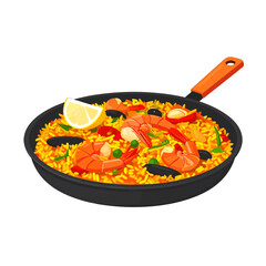 Colorful Paella Dish in Pan
