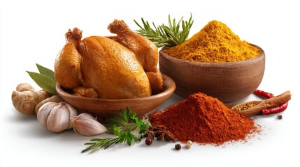 High-quality photo of india food chicken masala and curry ingredient in 3d png white using for presentation.