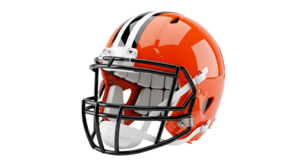 Football helmet orange sports equipment protective gear headgear team safety stripes for players isolated on transparent background