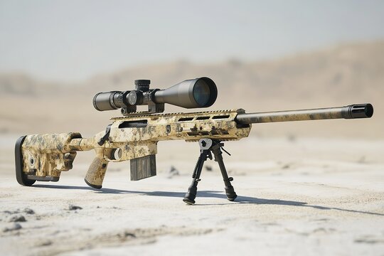 sniper rifle with digital scope in desert camo