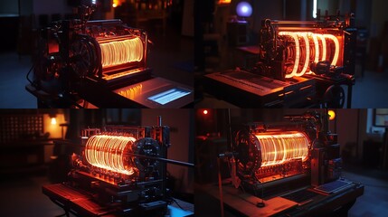 Pull rope machine built from glowing tension cords