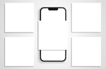 Social Media Square Posts With Smartphone. Mockup For Creative Design Showcase Vector Illustration