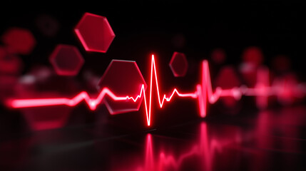Glowing red electrocardiogram (ECG) line on a dark background, symbolizing heartbeat and medical monitoring.
