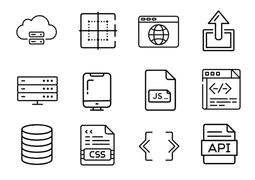 Various web development icons in minimalist line design  