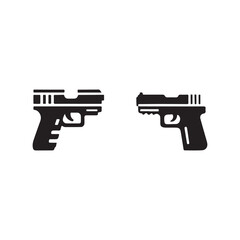 Vector illustration of two handguns.This image shows two stylized, black silhouette handguns.