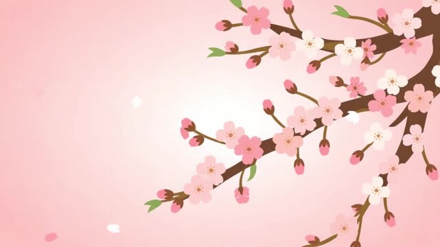 Stunning Animated Cherry Blossom Branch Spring Bloom Pink White Flowers Delicate Petals Gentle Breeze Soft Pastel Background Perfect for Spring Themes Wedding Invitations Romantic