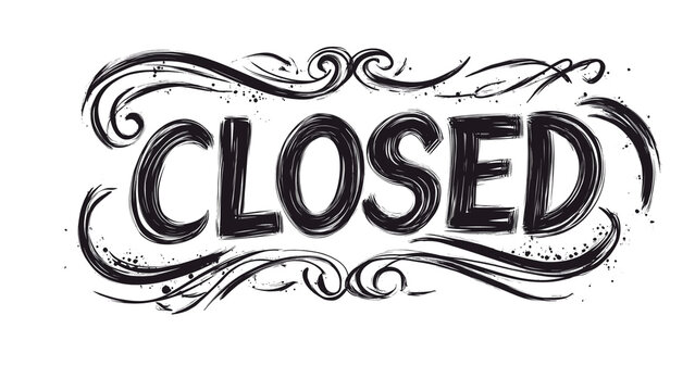 handwritten "CLOSED" icon with elegant calligraphy and a slight cursive design, isolated on a transparent background