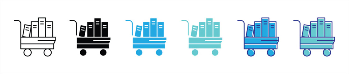 rolling knowledge icon set. contain book cart representing library, learning access thin line and color style icon symbol sign for your app web. vector illustration
