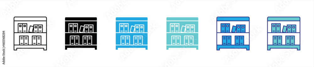 Aufkleber bookshelf icon set. contain knowledge and structure learning, library, archives, educational order t