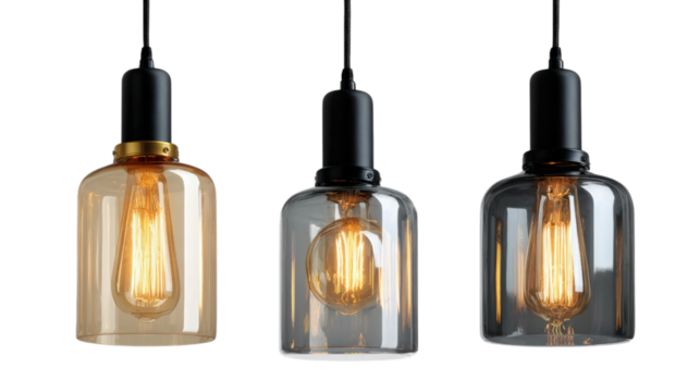Pendant Lights with Amber and Smoke Glass Shades
