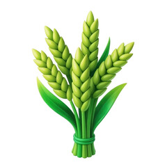 Emoji illustration of a sheaf of green wheat ears on a transparent background in digital style