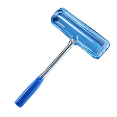 A blue paint roller with a sleek handle, perfect for home renovation and DIY projects.