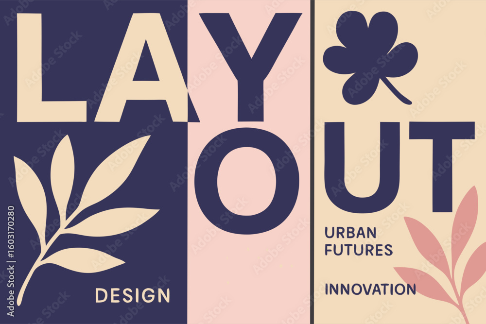 Poster modern layout design featuring botanical elements exploring urban futures and inspiring innovation v