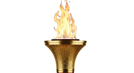 Burning gold torch flame for sports celebration isolated PNG with Transparent Background