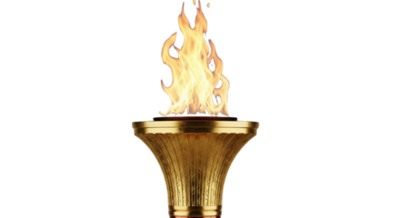 Burning gold torch flame for sports celebration isolated PNG with Transparent Background