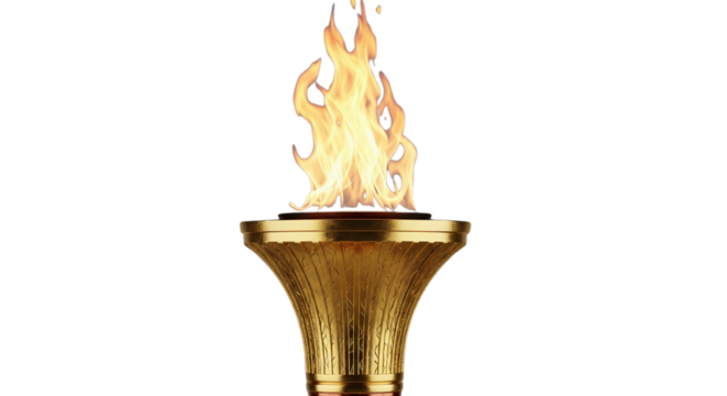 Golden torch with burning flame isolated PNG with Transparent Background
