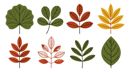 Colorful diverse leaf illustrations perfect for artistic botanical designs and seasonal autumn themed projects with modern aesthetics