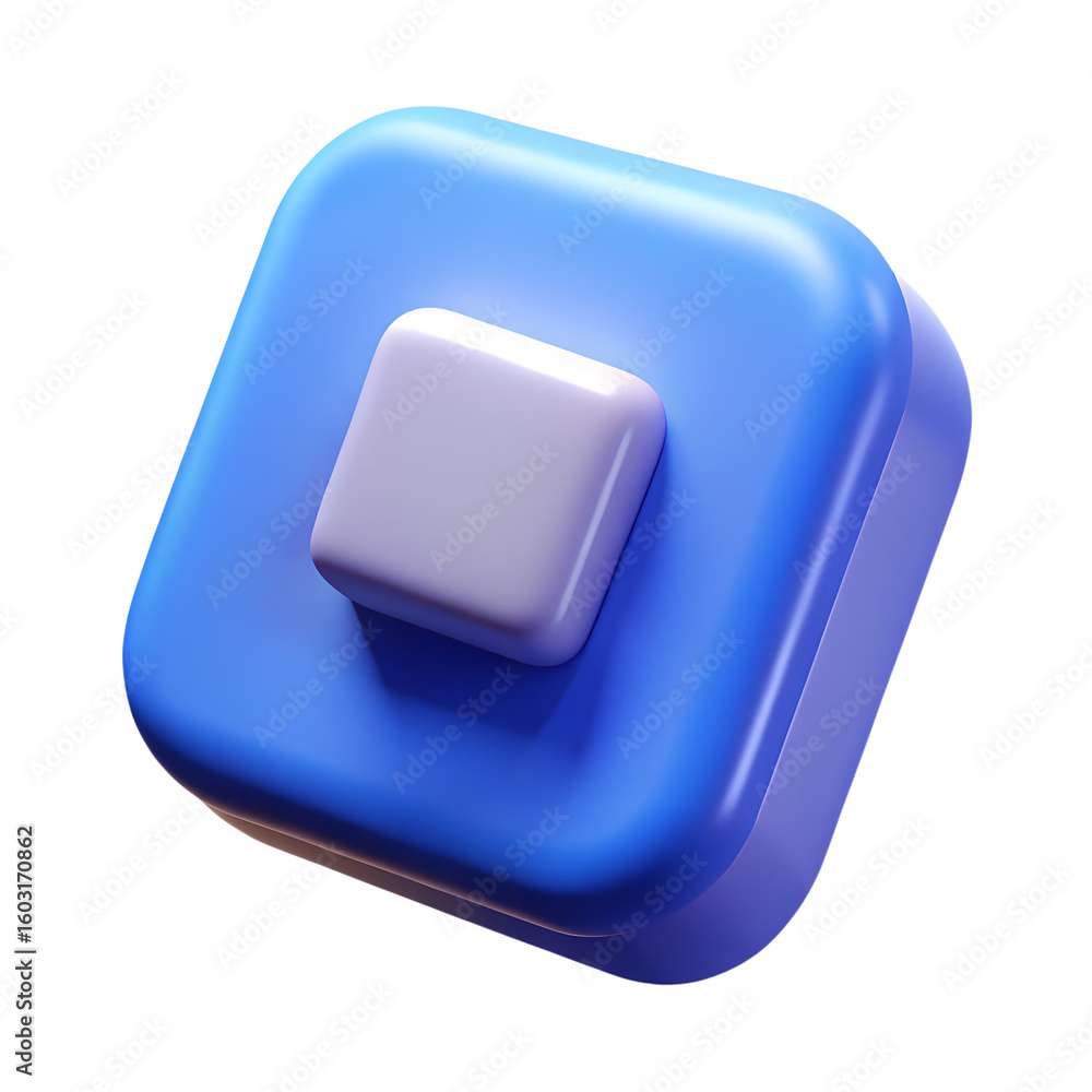 Poster blue rounded square with smaller square isolated on transparent background