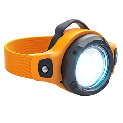 Bright orange headlamp with a powerful beam, ideal for camping and outdoor adventures at night.
