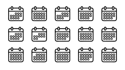 Multiple Minimalist Calendar Icons Design in Black and White Symbolic of Scheduling and Time Management with Blank Spaces